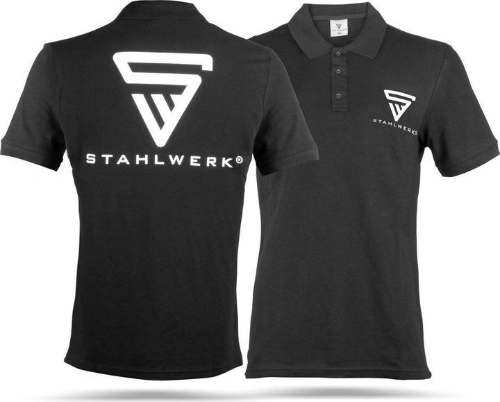 Immagine prodotto Stahlwerk Polo taglia XXL nera a maniche corte con logo stampato 100% cotone (XXL)