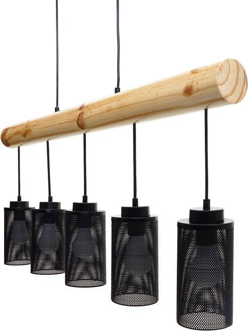Produktbild Swisshandel24 Hängelampe, Industrial Vintage Massiv-Holz Metall schwarz - 5 Rohrlampenschirme (E27)