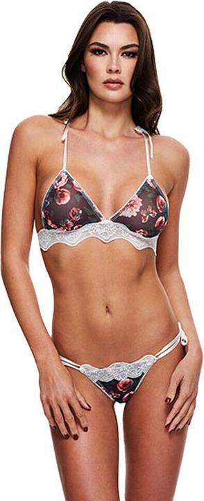 Immagine prodotto Baci Set di reggiseni in pizzo e fiori grigi con mutandine con laccetti laterali Q (XL, XXL)