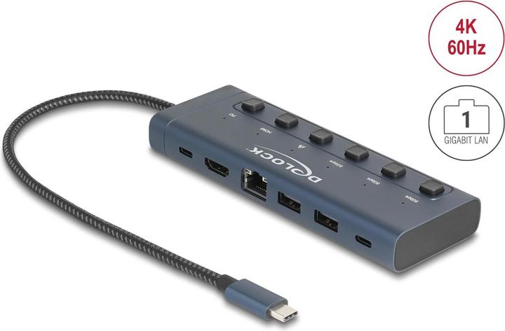 Delock USB Type-C Dockingstation 4K - HDMI / USB / Gigabit LAN / PD 3.0 90 W mit Schalter (USB-C, 6 Ports)