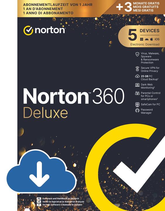 Immagine prodotto Norton 360 Deluxe (1 Utente, 5 Dispositivi/Utenti, 15 mesi)