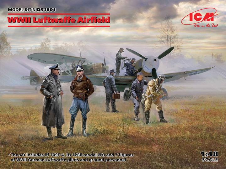 Produktbild ICM WWII Luftwaffe Airfield(MesserschmittBf109F-4,Hs126B-1,Pilot,Ground Pers(7 fig