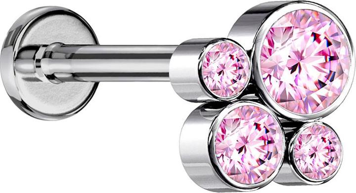 Star Piercing Micro Labret Innengewinde silber vier Kristalle pink (ohne Messing, Titan G23)