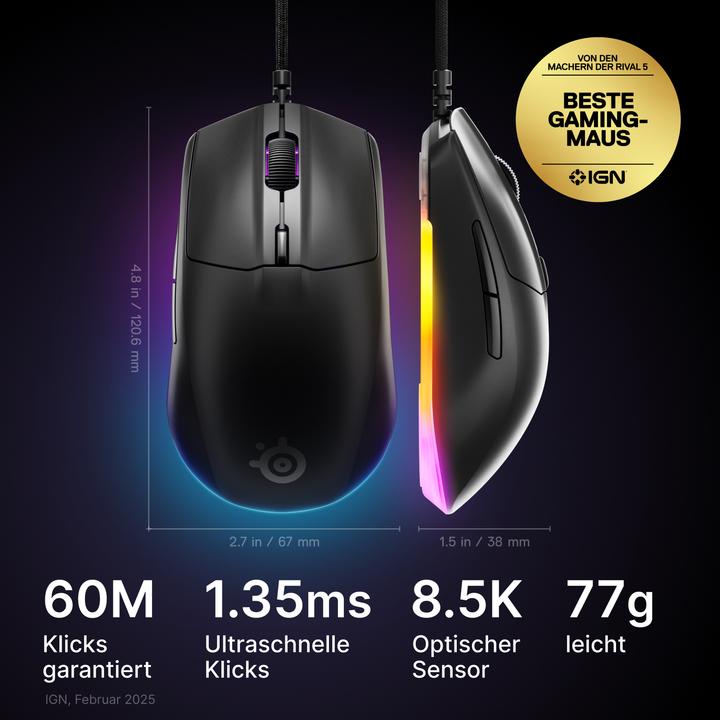 Actual product image SteelSeries Rival 3 Gen 2 - Black (Cable)