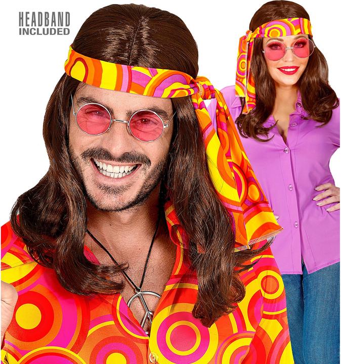 Image du produit Widmann Perruque Disco Fever des années 70 brune avec bandeau unisexe