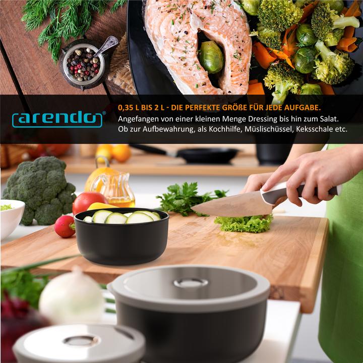 Produktbild Arendo Rührschüssel 4er Plastikschüssel-Set mit Deckel 0,35 L / 0,65 L / 1,2 L / 2,0 L, Kunststoff, rund (20 cm, 2 l, 4 x)