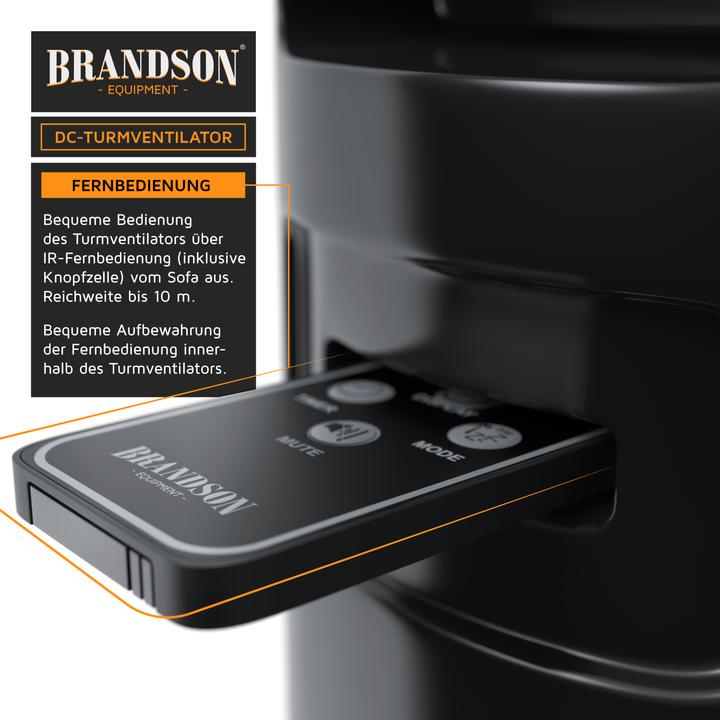 Produktbild Brandson Turmventilator, 12 Geschwindigkeiten, DC, ECO, Timer, Oszillation, Fernbedienung, schwarz (50 dB)