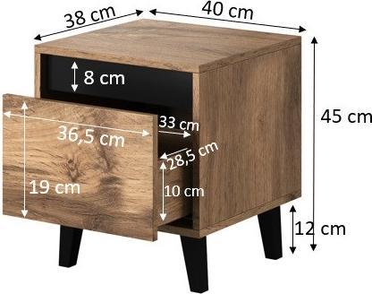 Produktbild Cama NORD Nachttisch 2tlg. 40x38x45 cm Eiche wotan/anthrazit (40 x 38 x 45 cm)
