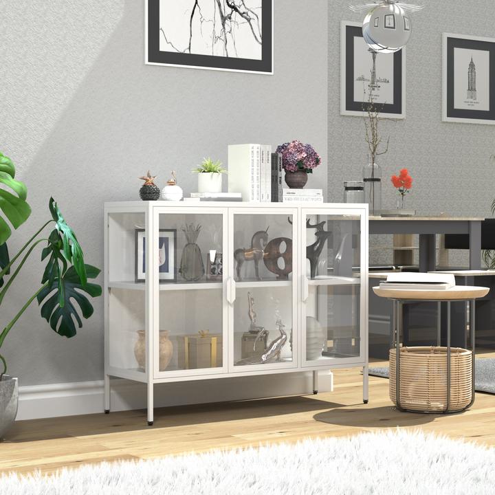Produktbild VCM Stahl Glas Vitrine Sideboard Floka L (110 x 35 x 80 cm)
