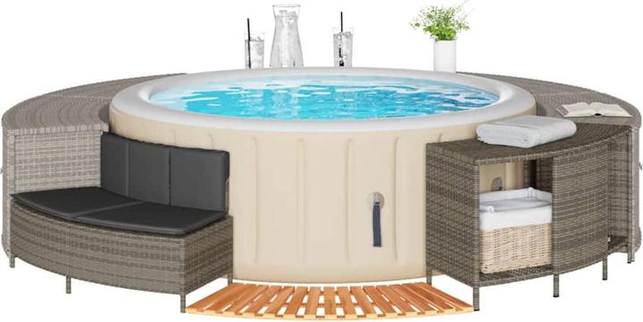 Produktbild VidaXL Whirlpool Umrandung Poolumrandung Poolverkleidung Grau Poly Rattan