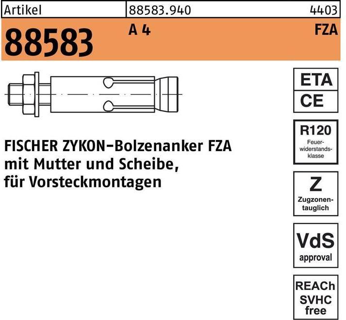 Image du produit Fischer Goujon d'ancrage R 88583 ZYKON FZA 14x 40 M 10/25 A 4 Sans indication de surface (20 pcs)