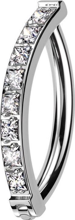Star Piercing Banane klappbar silber Schild eine Reihe quadratische Kristalle silber (Titan G23, ohne Messing)