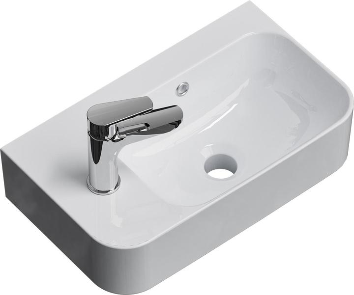 Emke Wandwaschbecken 450 x 265 x 156 mm, Rechteckig, Keramik, Hahnloch links, Strahlend weiss (265 mm, 450 mm)