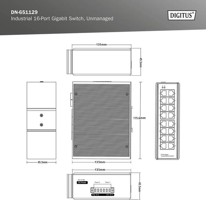 Produktbild Digitus Industrial 16-Port Gigabit Switch, Unmanaged (16 Ports)