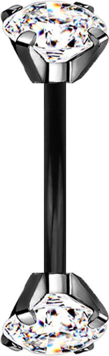 Immagine prodotto Star Piercing Micro banana nera con filo interno e due cristalli d'argento incastonati (senza ottone, Acciaio chirurgico 316L)