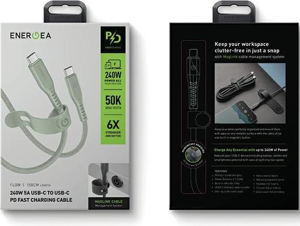 Actual product image Energea cable Flow USB-C - USB-C 1.5m zielony/geen 240W 5A PD Fast Charge (1.50 m, USB 3.2 Gen 2, 240 W)