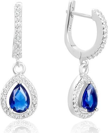 Beneto Drop silver earrings withue zircons AGUC2248 (L)
