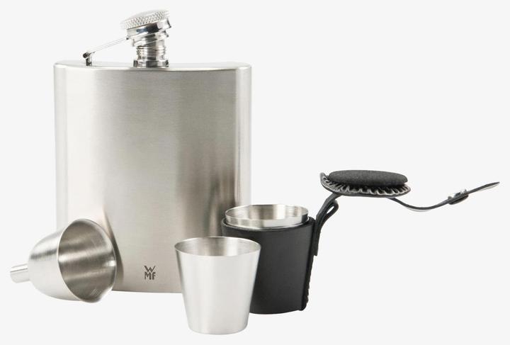 Produktbild WMF Flachmann Set 6tlg mit Schnapsgläser Trichter Manhattan Edelstahl mattiert (200 ml)