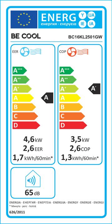 Energie-Label Be Cool Be Cool (48.58 m², 16000 BTU/h)