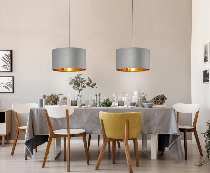 Immagine prodotto Fischer & Honsel Honsel Aura, lampada a sospensione 40cm E27 con paralume in tessuto grigio velluto nero 60083 (E27)