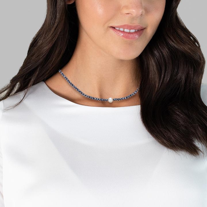 Immagine prodotto Valero Pearls Catena da donna in argento sterling con ematite e perle d'acqua dolce in argento 40,0 cm di base + (Argento, 40 - 45 cm)