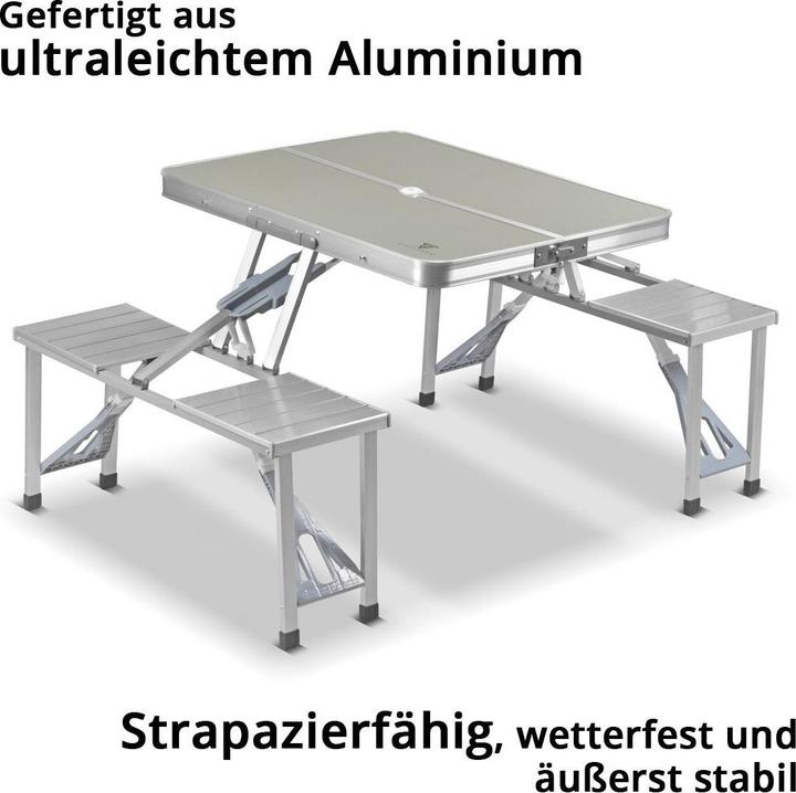 Produktbild Stahlwerk Campingtisch mit Stühlen Faltbarer Alu-Klapptisch Tischgarnitur im Set