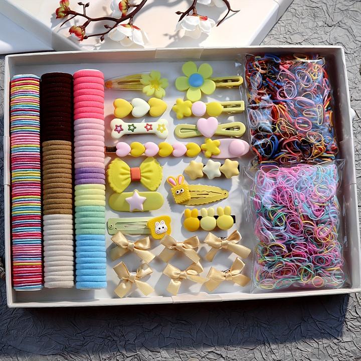 Actual product image Activity Board 2170pcs Haar Styling Wesentliche Zubehör bunte elastische Haarbänder Harz Haar Zubehör Set (2170 pcs.)