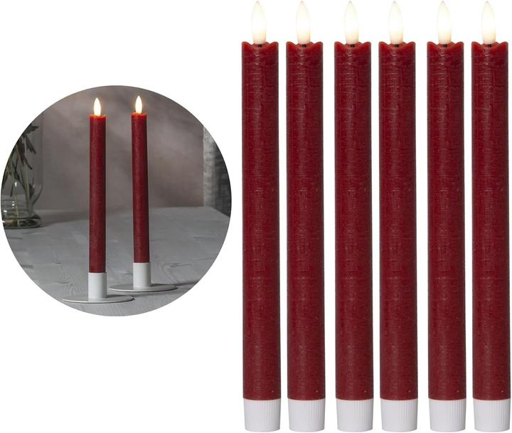Novaliv Stabkerzen LED mit Timer Rot 6 Stück indoor - 6 Stunden - ECHTWACHS 24cm Höhe für Kerzen 2,2cm Durch (6 x)