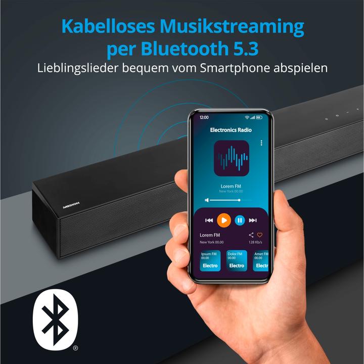 Produktbild Medion LIFE® S61022 Dolby Atmos® Soundbar, multidimensionaler Sound für die Heimkino-Atmosphäre, Bluetooth® (120 W, 2.1 Kanal)