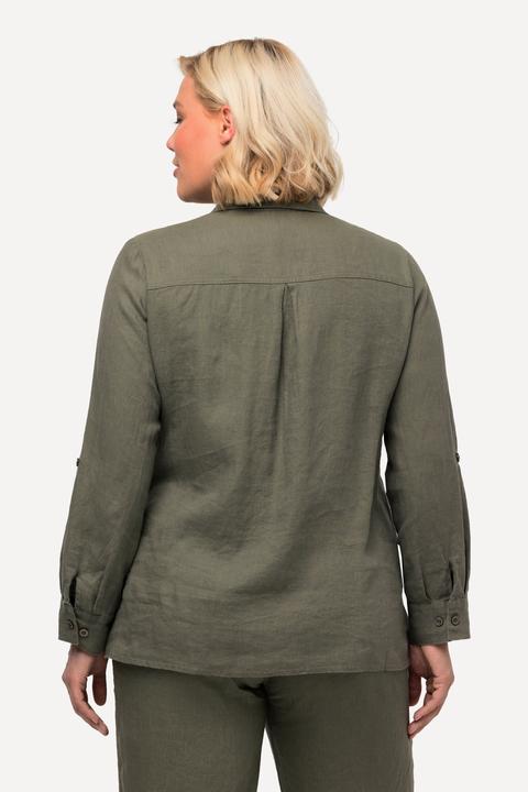 Produktbild Ulla Popken Bluse, Leinen, offener Kragen, Langarm (62)