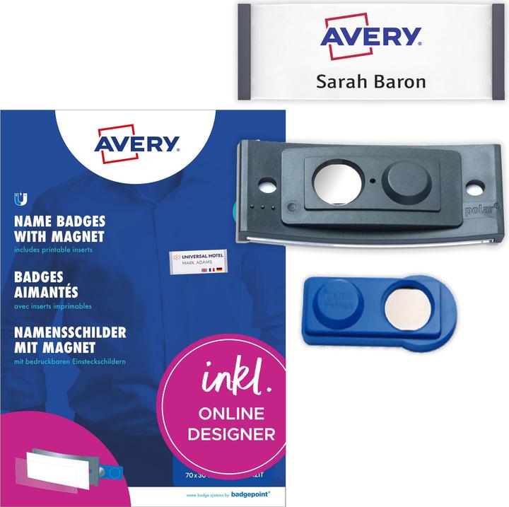 Actual product image Badgepoint POL30MA02-20DR Name badges, 65 x 30 mm, dark grey