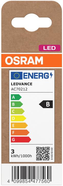 Energie-Label Osram LED-Lampe Classic, dimmbar, E14, 2,5 W, 2700 K, EEK: B, 470 lm, warmweiss (E14, 470 lm, 1 x, B)