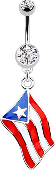 Star Piercing Banane silber mit Anhänger Flagge Puerto Rico (ohne Messing, Chirurgenstahl 316L)