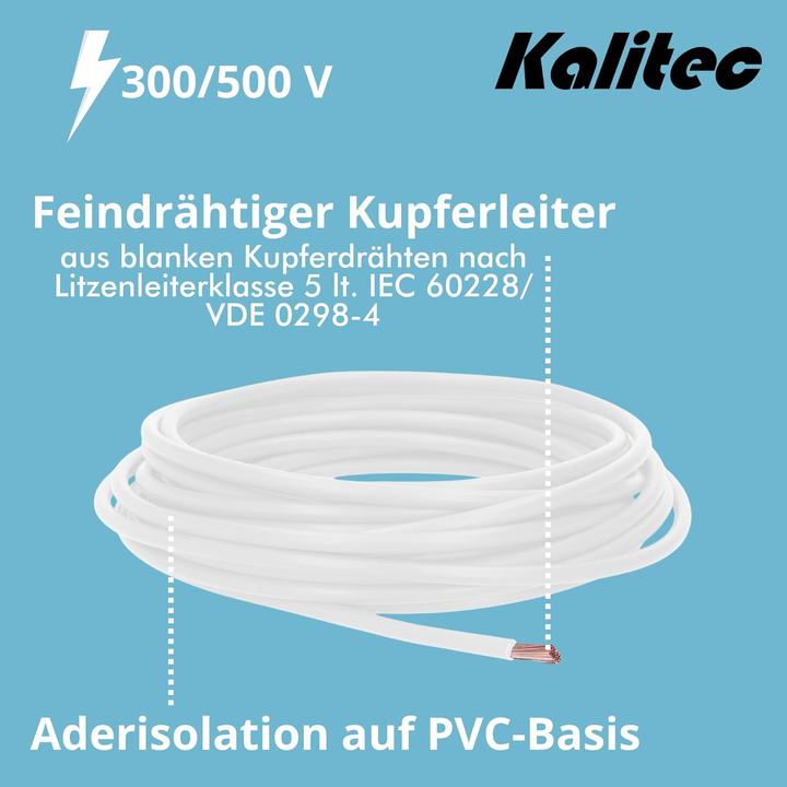 Produktbild Kalitec 10 Meter H05V-K 0,75 mm² weiss Verdrahtungsleitung I Aderleitung flexibel I PVC Einzelader I (10 m)