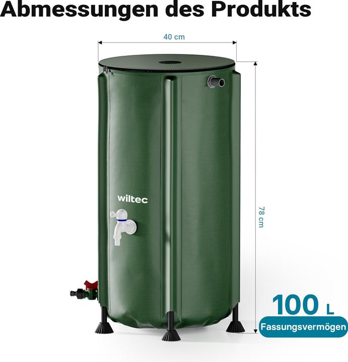 Actual product image Wiltec Collapsible rainwater barrel 100 litre rainwater barrel water tank rain barrel water barrel (100 l)