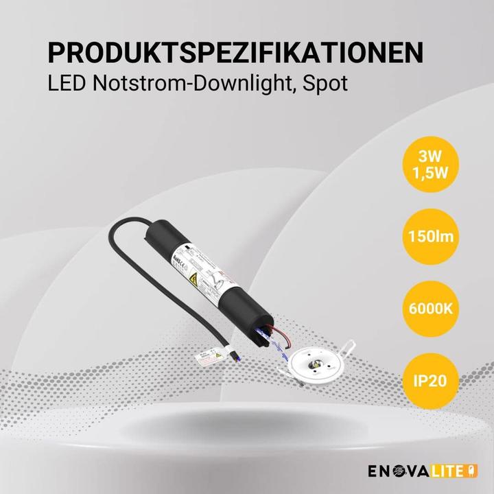 Produktbild Enova ELED 200106 - LED-Notstrom Downlight Einbau TEST-Fkt. (150 lm)