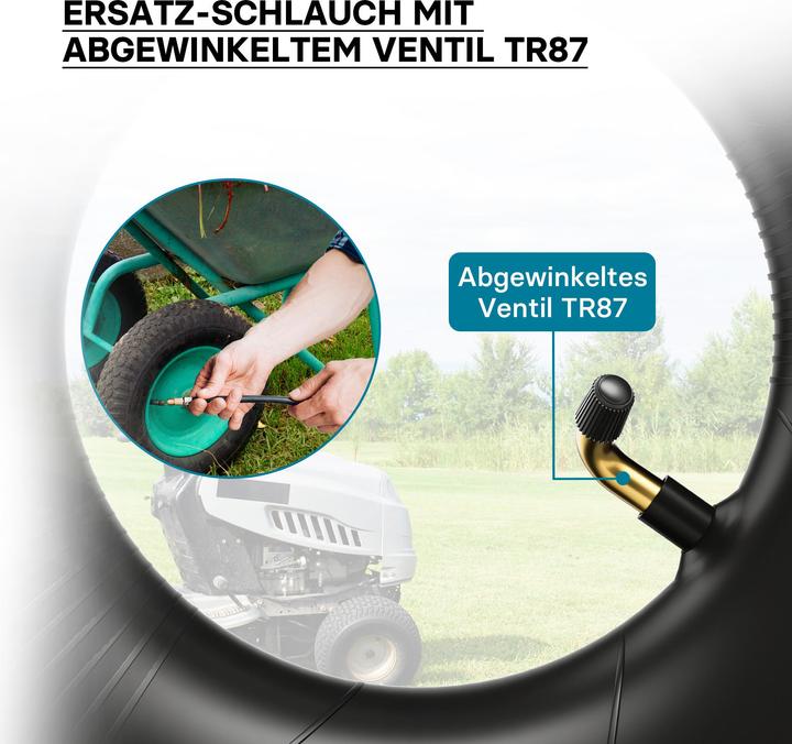 Produktbild Wiltec Schlauch für den Rasenmäherreifen 18x8.50-8 mit Winkelventil Reifendecke (Rasenmäher, Gartenmaschinen Ersatzteile)
