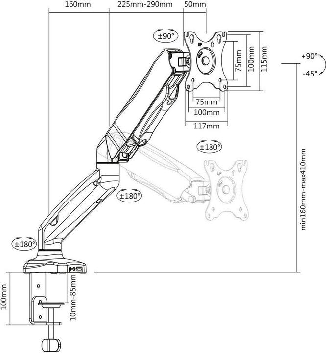 Productafbeelding Monitor bureausteun, 1 scherm tot 32", gasveer (Tabel, 32")