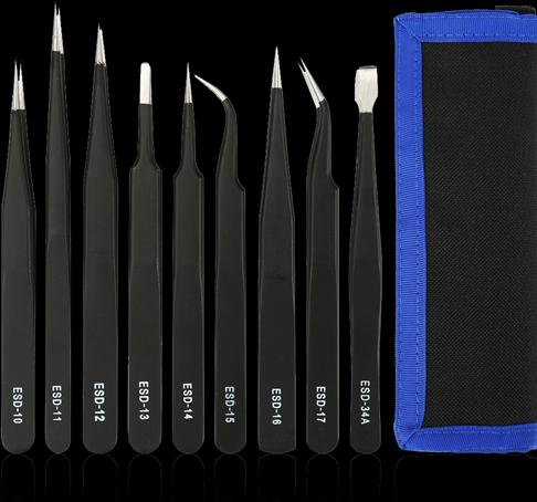 Immagine prodotto Deltacoimp Kit di pinzette Deltaco per elettronica/ESD, 9 parti - Nero