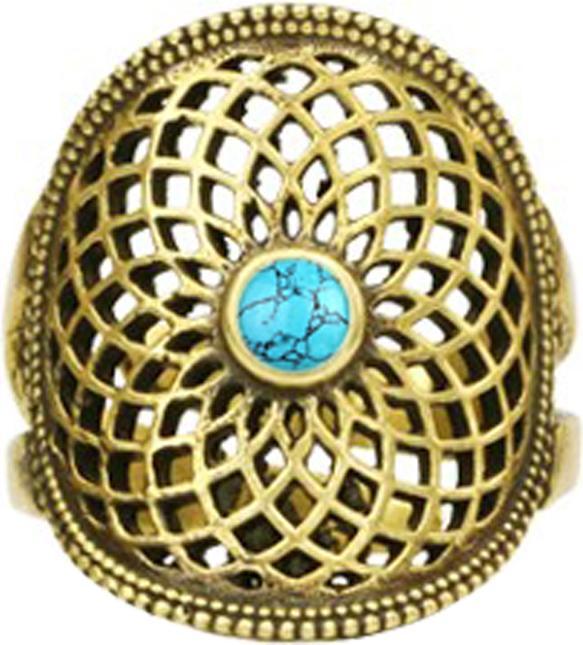 Star Piercing Ring vergoldet Blume des Lebens mit Türkis Stein (57)