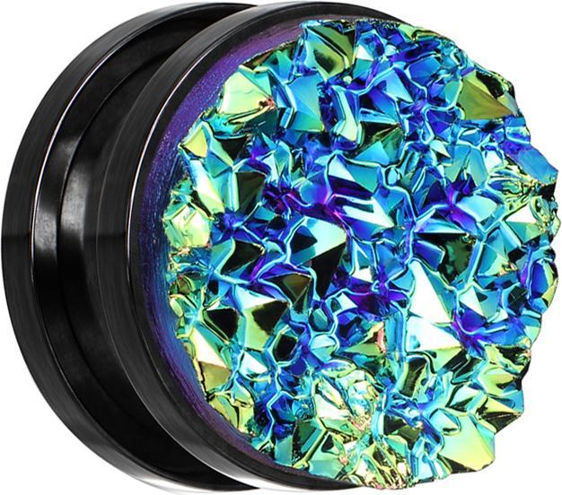 Produktbild Star Piercing Flesh Plug schwarz mit Druse Stein dunkelblau (ohne Messing, Chirurgenstahl 316L)