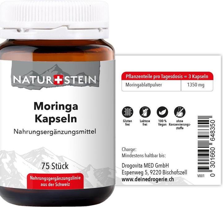 Nutritional values and ingredients Naturstein Moringa capsules (75 Piece, Capsules, 155 g)