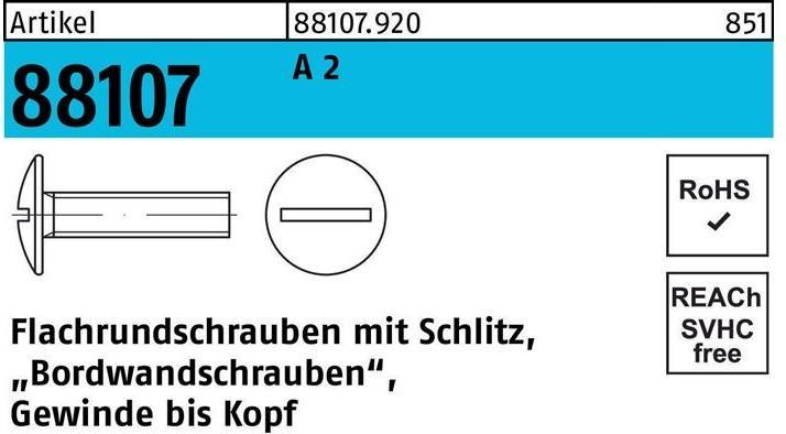 Produktbild Flachrundschraube R 88107 m.Schlitz VG M 6 x 10 A 2 (500 Schrauben pro Stück)