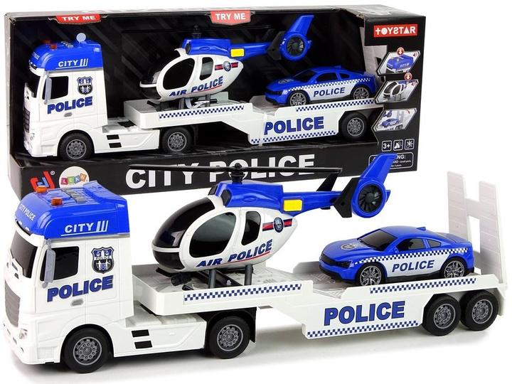Lean Toys Police Car Transporter Kit, Helicopter Sound Lights