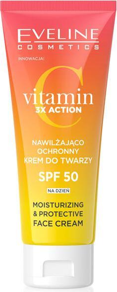 Actual product image Eveline Vitamin C 3xAction Nawilżająco - Ochronny Krem do twarzy SPF50 na dzień 30ml (Suntan cream, SPF 50, 30 ml)