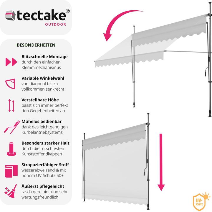 Produktbild tectake Klemmmarkise mit Handkurbel, höhenverstellbar (3 m)