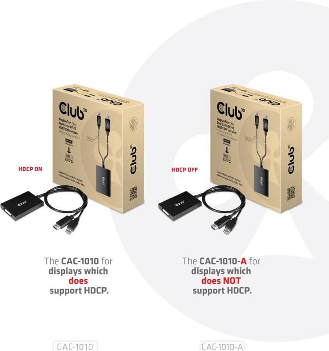 Image du produit Club 3D CAC-1010 DisplayPort vers adaptateur actif Dual Link DVI-I (USB, 6.10 cm)