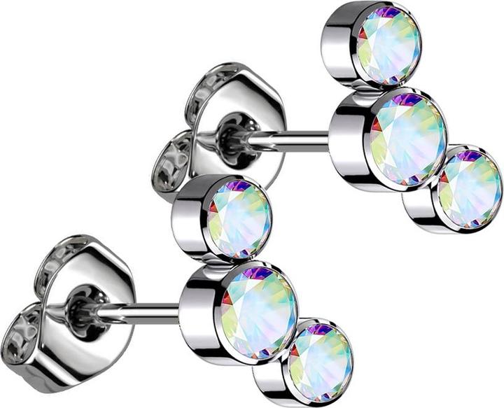 Actual product image Star Piercing Threadless stud earrings silver three crystals multicolour (Titanium G23, without brass)