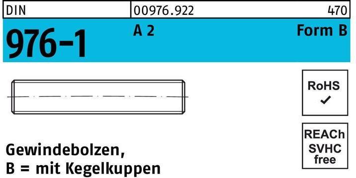 Productafbeelding Schroefdraadbout DIN 976 met conische uiteinden BM 20 x 60 A 2