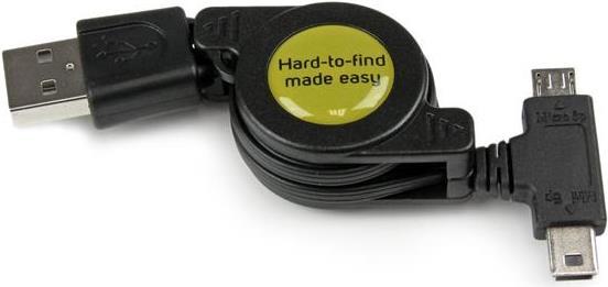 Produktbild StarTech 76cm Aufrollbares USB auf Micro USB und Mini USB Kabel - Stecker/Stecker - Ausziehbares Datenkabel (0.80 m, USB 2.0)